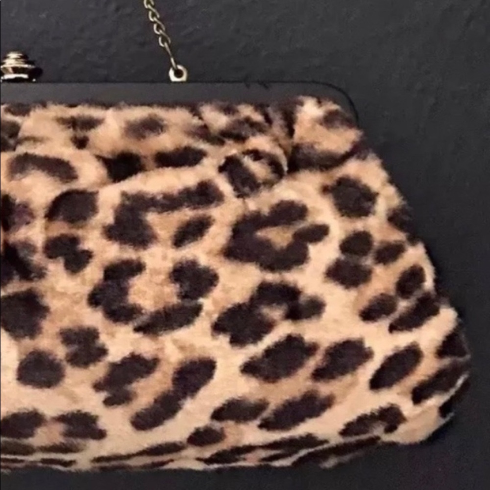 Vintage frame top handle Purse Bag leopard cheetah animal print faux fur - Picture 4 of 15
